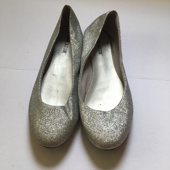 Size 11 Silver Glitter Sparkly Ballet Flats - Office Casual - Picture 1 of 6